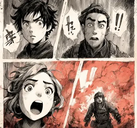 奇幻题材漫画场景，城堡与飞龙