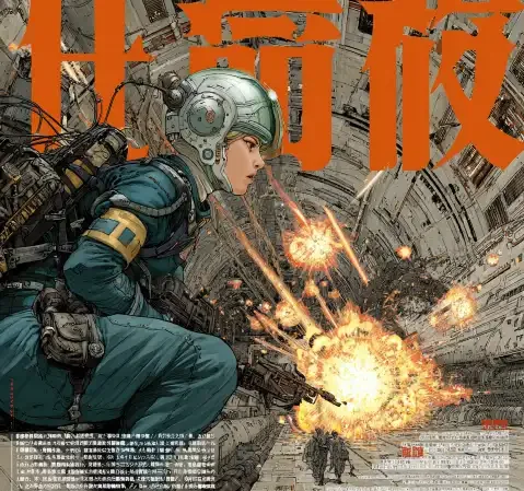 科幻题材漫画场景，太空站与飞船